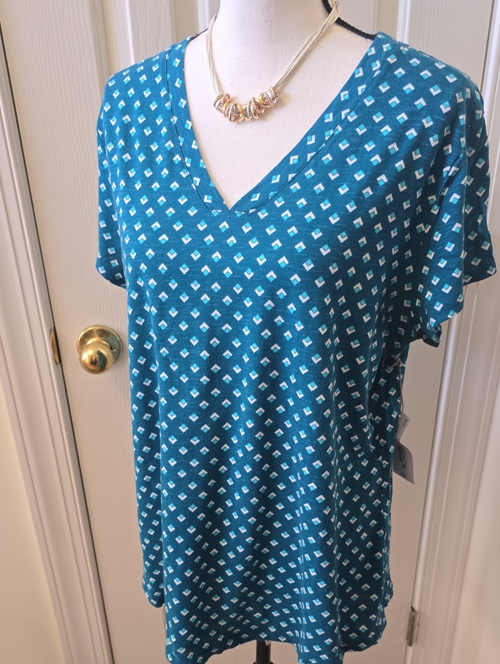 LIZ CLAIBORNE BRAND WOMEN'S SHORT SLEEVES SUMMER V-NECK TEAL TOP SIZE LARGE